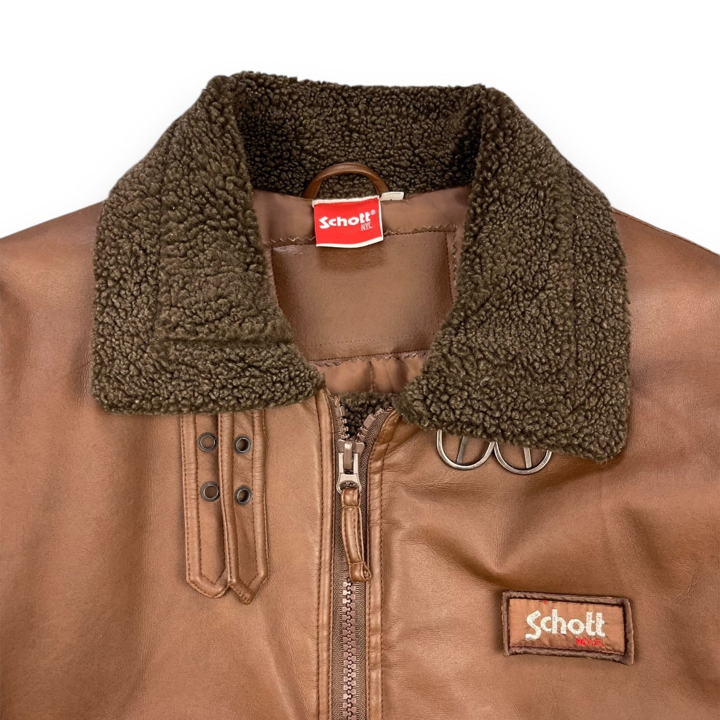 2000's Schott Faux Leather Aviator Jacket (L) | Default Title, Brown