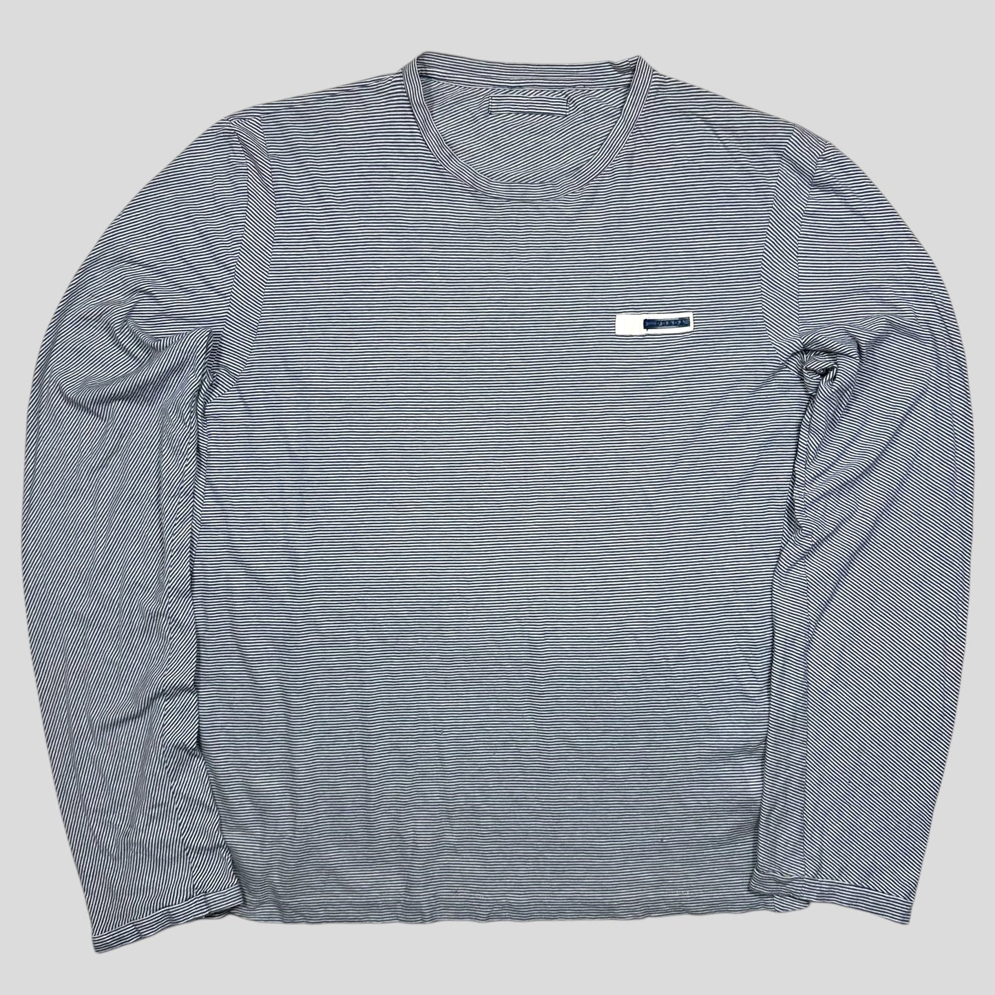 Prada Sport 2009 Blue Logo Tab Striped LS T-shirt - L