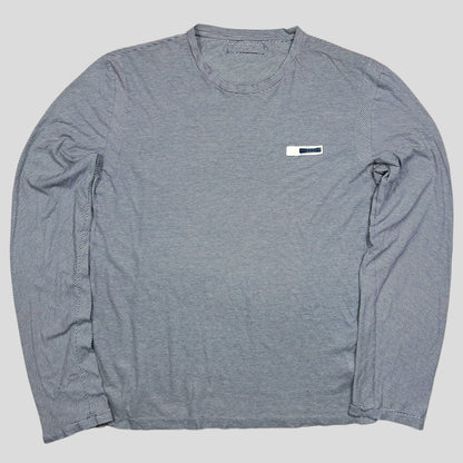 Prada Sport 2009 Blue Logo Tab Striped LS T-shirt - L