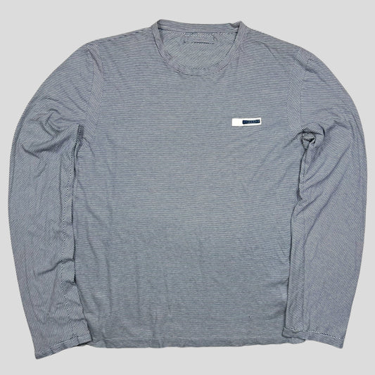 Prada Sport 2009 Blue Logo Tab Striped LS T-shirt - L