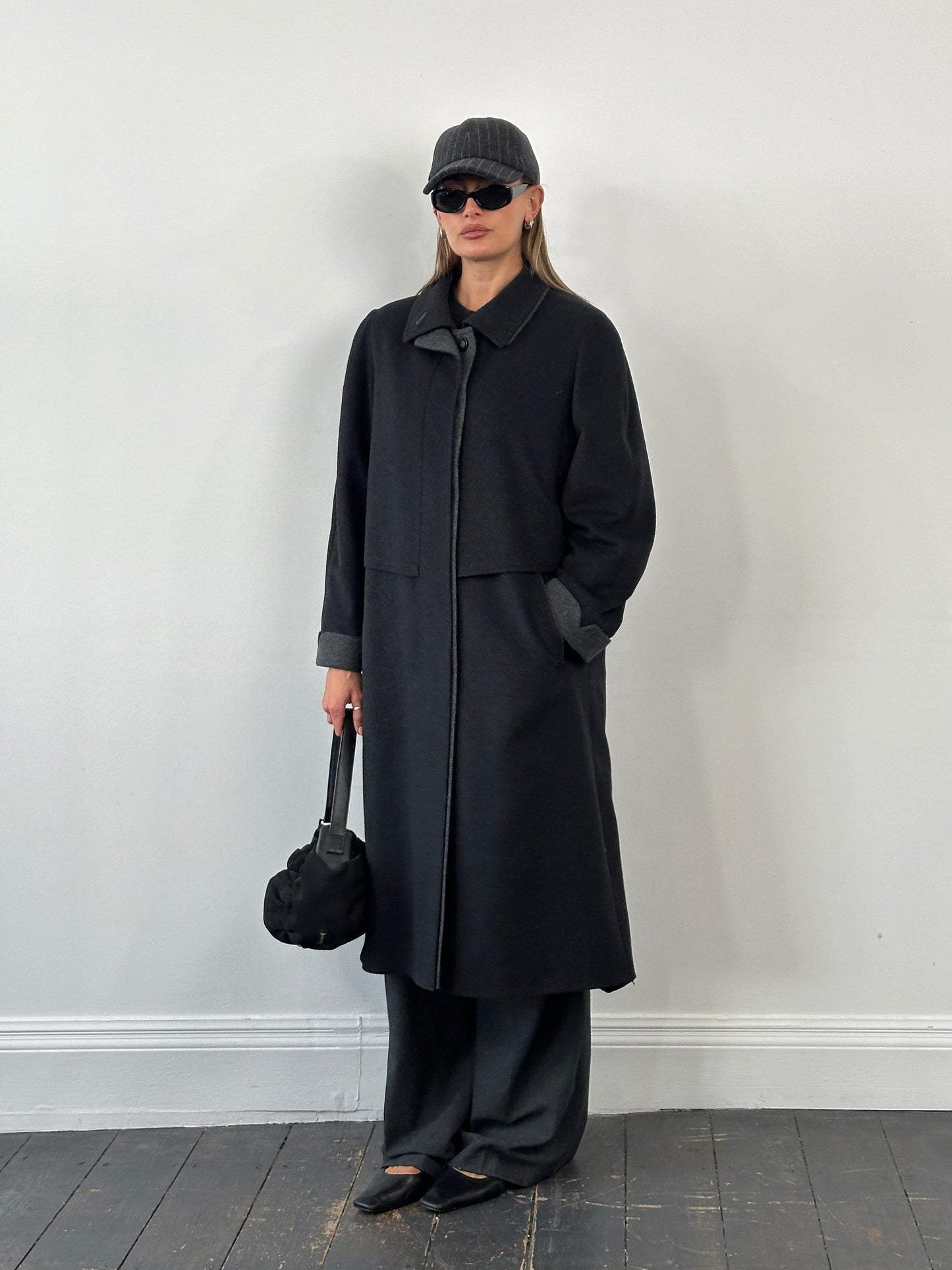 Vintage 1990s Wool Concealed Placket Coat - L