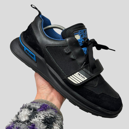 Prada 2018 Mechano Nero Voyage Rubber + Leather Logo Trainers - UK8.5/9