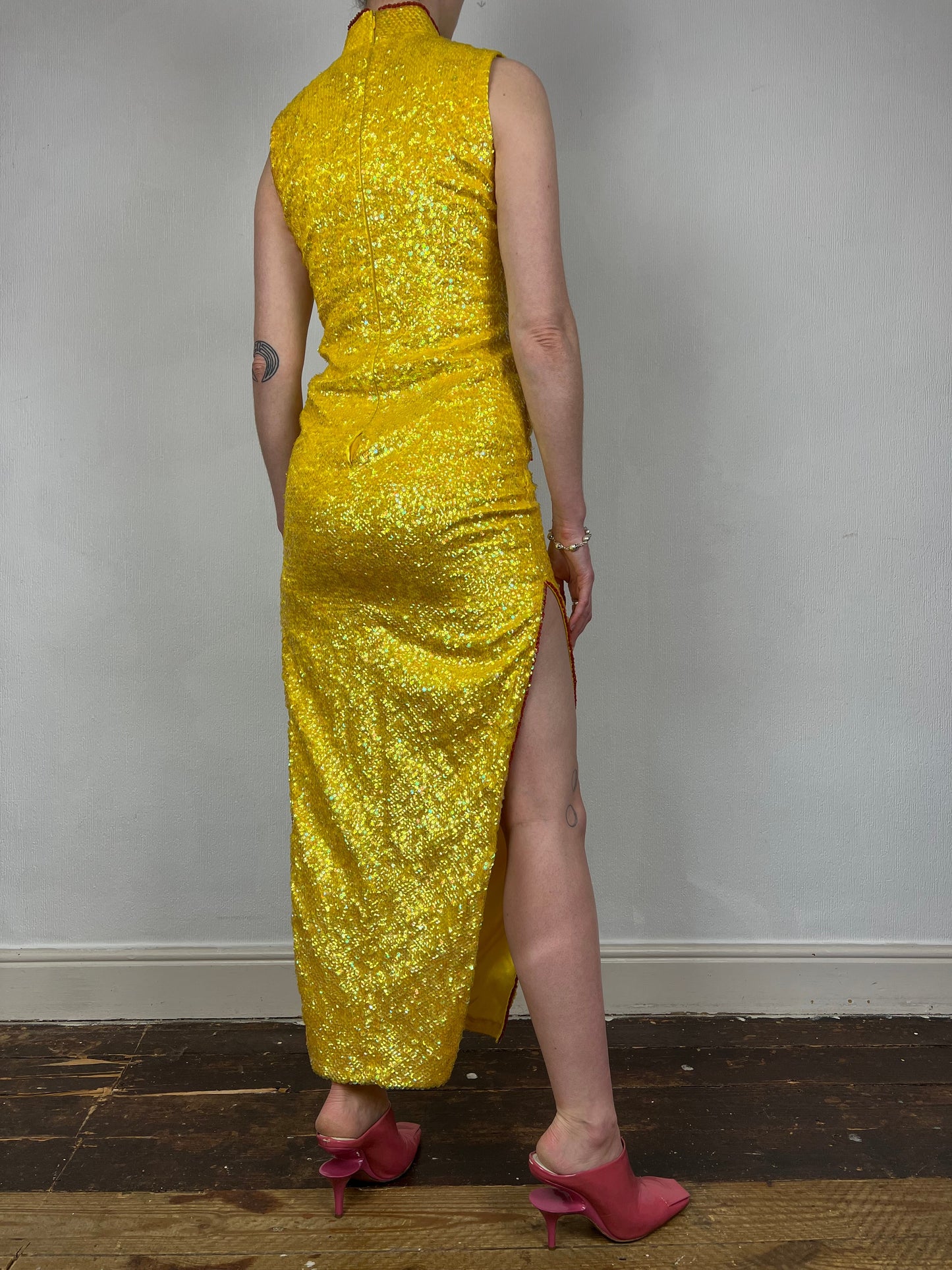 Vintage 1960s sequin dragon qipao