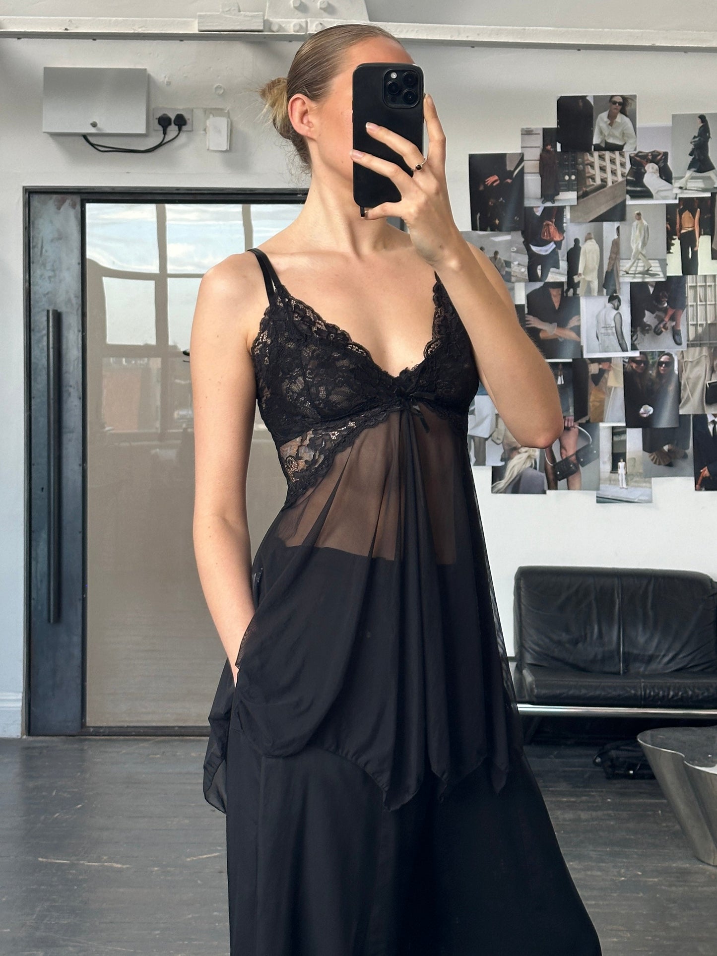 Vintage 1990s Sheer Lace Mesh Babydoll Top - S/M