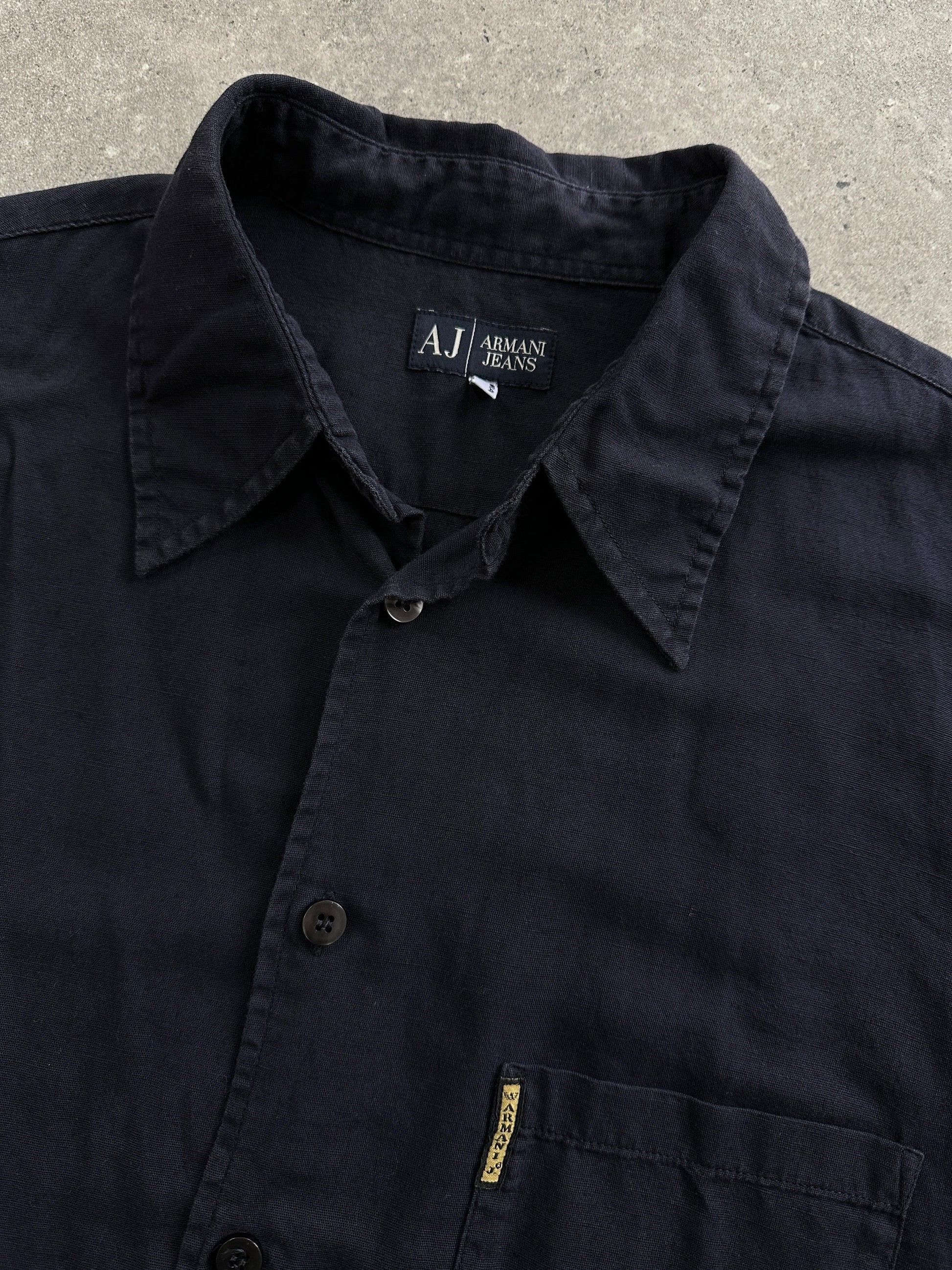 Armani Jeans Cotton Linen Logo Short Sleeve Shirt - L - Known Source
