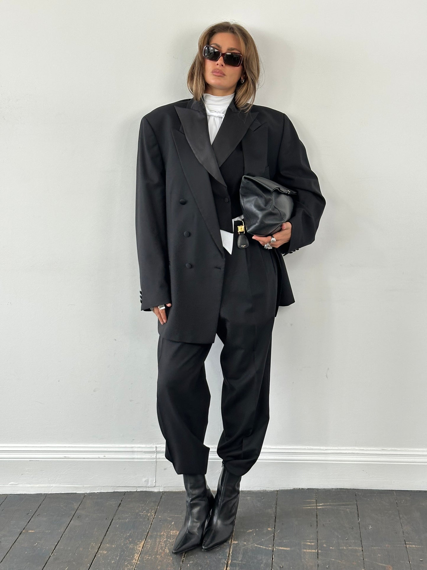 Vintage 1990s Tuxedo Pure Wool Double Breasted Suit - 46R/W34-36