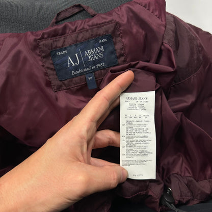 Armani Jeans 00’s Opaque Burgundy Nylon Down Puffer Jacket - L