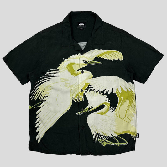 Stussy Big Crane Camp Collar Boxy Rayon Shirt - S | Black