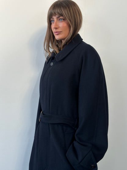 Vintage 1980s Wool Concealed Placket Belted Coat - XXL