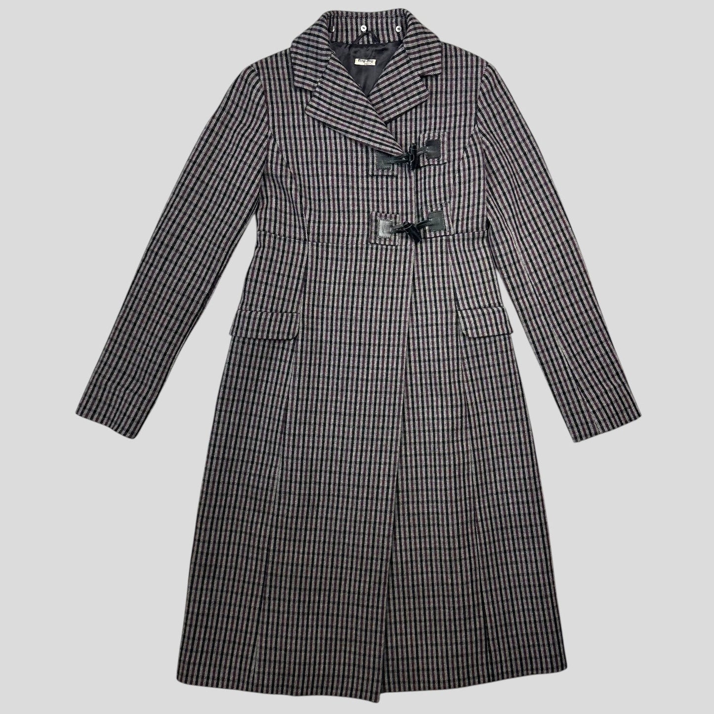 Miu Miu 00’s Virgin Wool + Removable Sheep Fur Plaid Duffle Coat - IT42