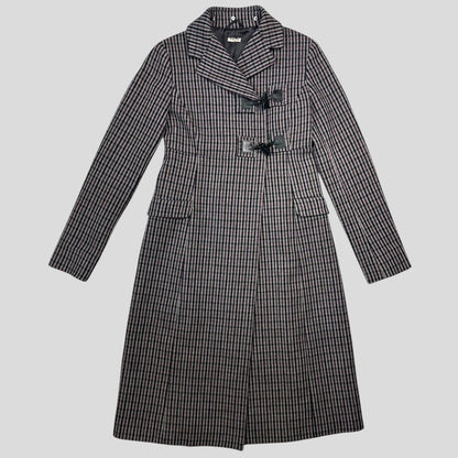 Miu Miu 00’s Virgin Wool + Removable Sheep Fur Plaid Duffle Coat - IT42