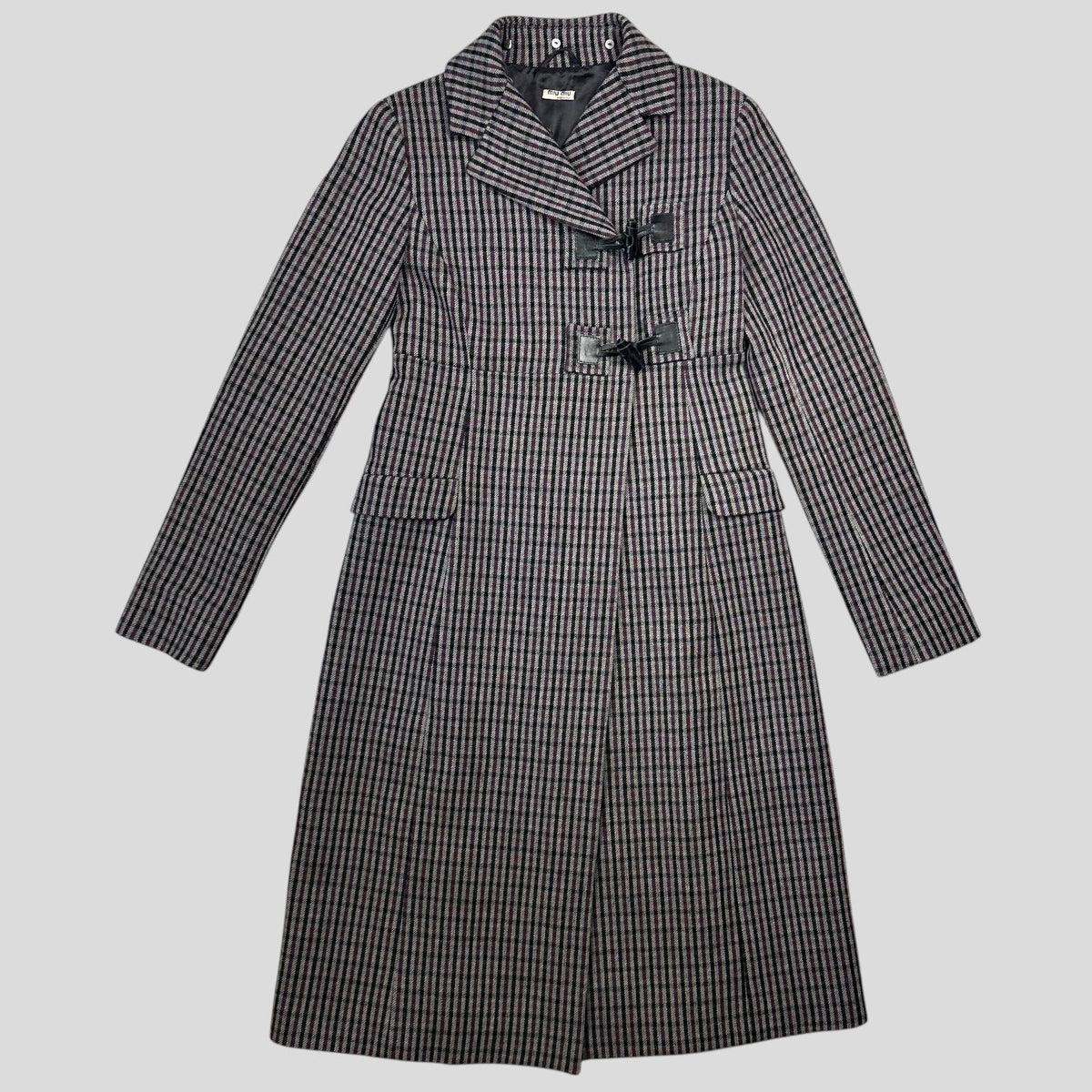 Miu Miu 00’s Virgin Wool + Removable Sheep Fur Plaid Duffle Coat - IT42 | Medium, Purple