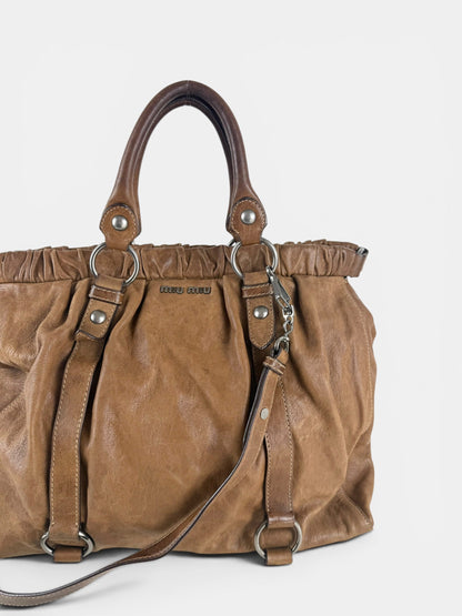 2010s Miu Miu Vitello Leather Large 2Way Brown Handbag | O/S, Brown