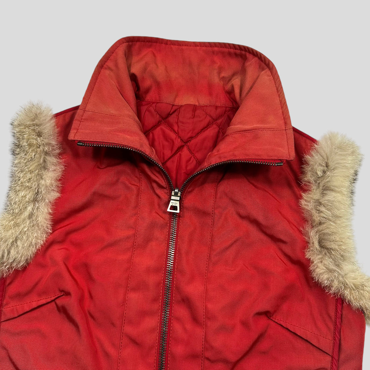 Prada Sport 00’s Ballistic Nylon Fox Fur Reversible Quilted Gilet - IT44 | O/S, Orange