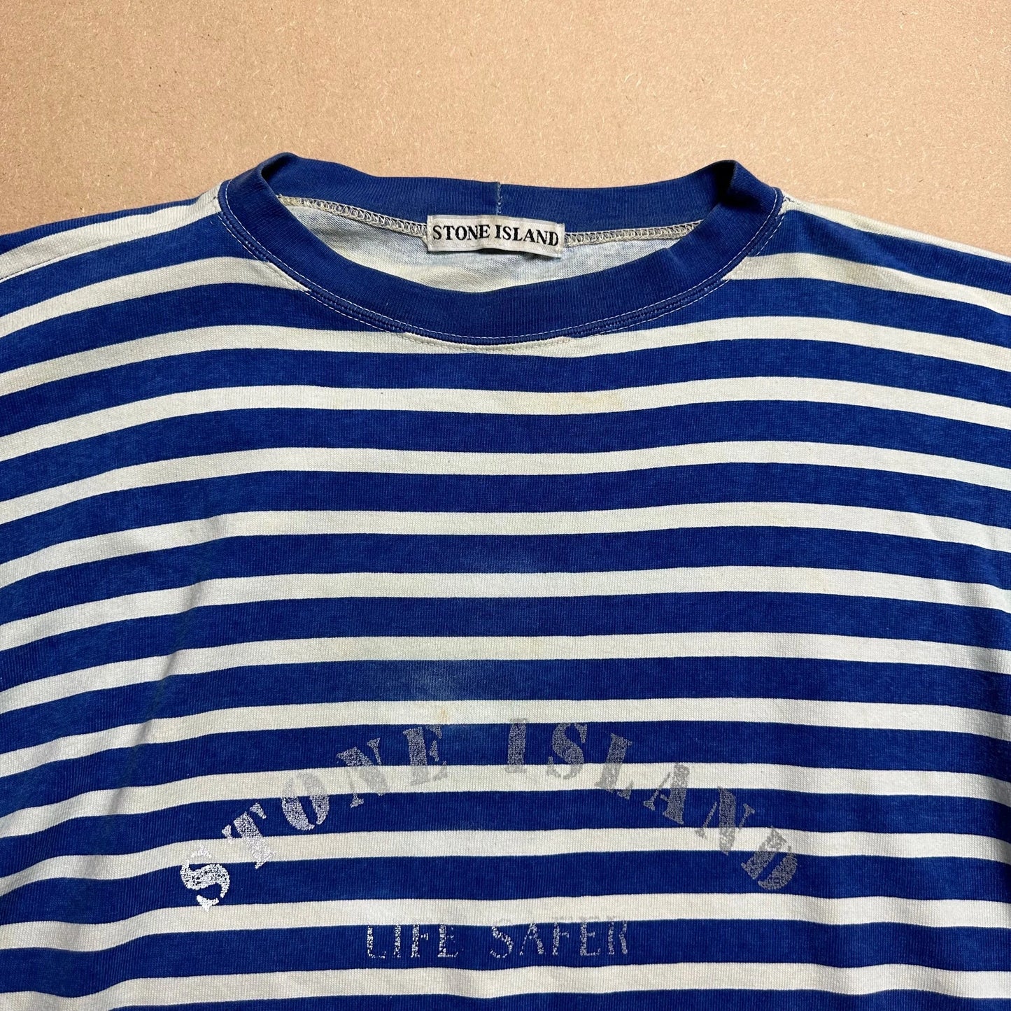 S/S 1992 Cobalt Blue Life Safer Striped Reflective Spell Out T-shirt