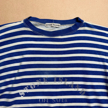 S/S 1992 Cobalt Blue Life Safer Striped Reflective Spell Out T-shirt