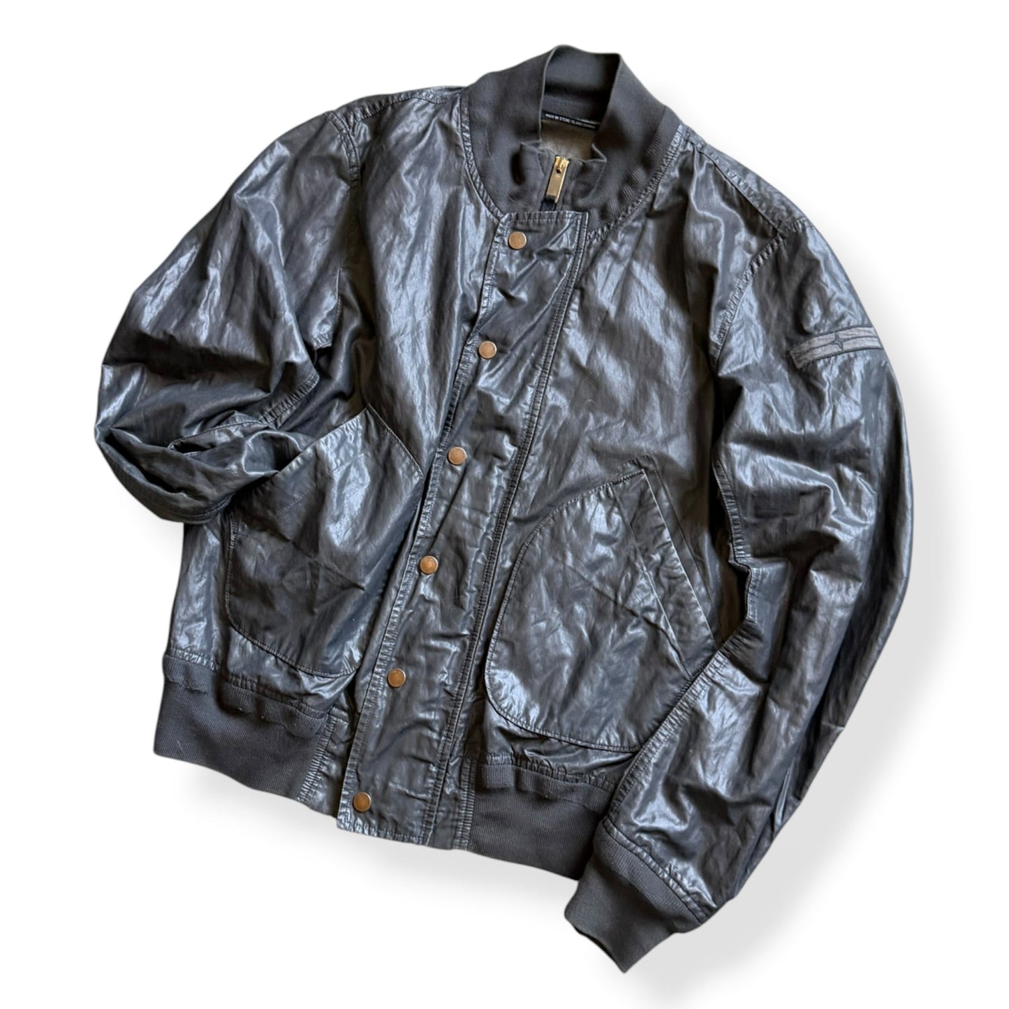 SS2008 Stone Island Denims Waxed Bomber Jacket (M) | Default Title, Metallic Silver