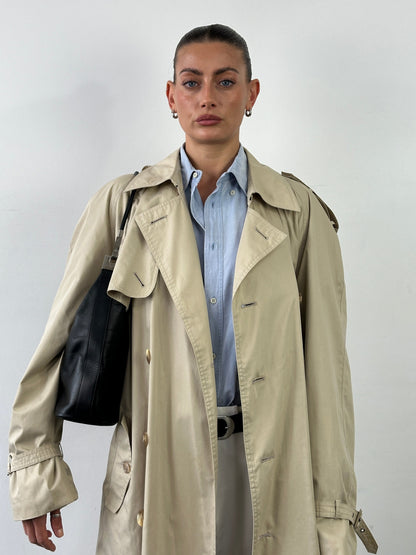 Yves Saint Laurent Pour Homme 1980s Cotton Double Breasted Belted Trench Coat - XXL