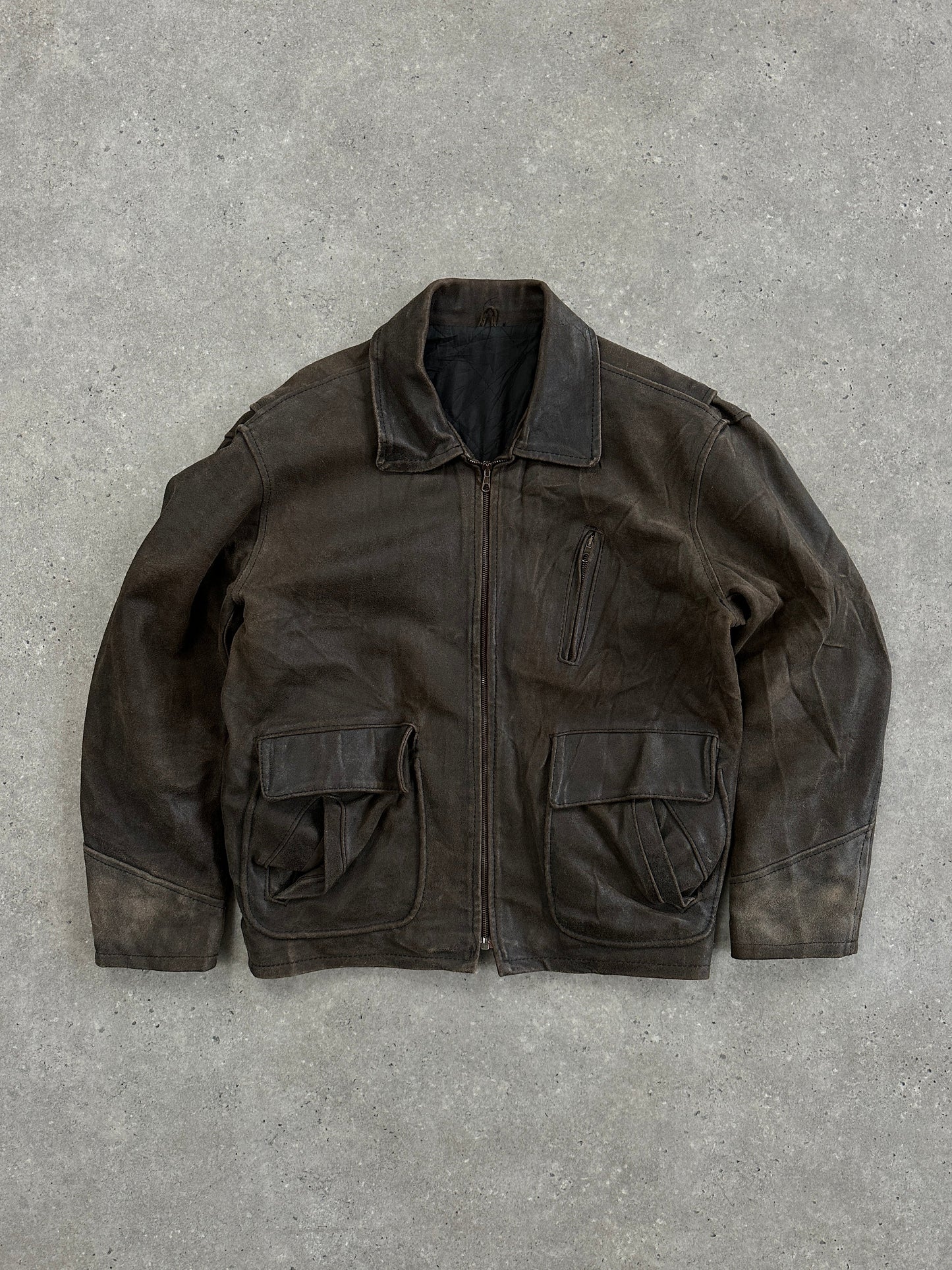 Italian Vintage 1980s Distressed Leather Jacket - XL