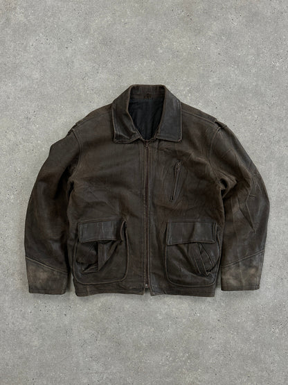 Italian Vintage 1980s Distressed Leather Jacket - XL