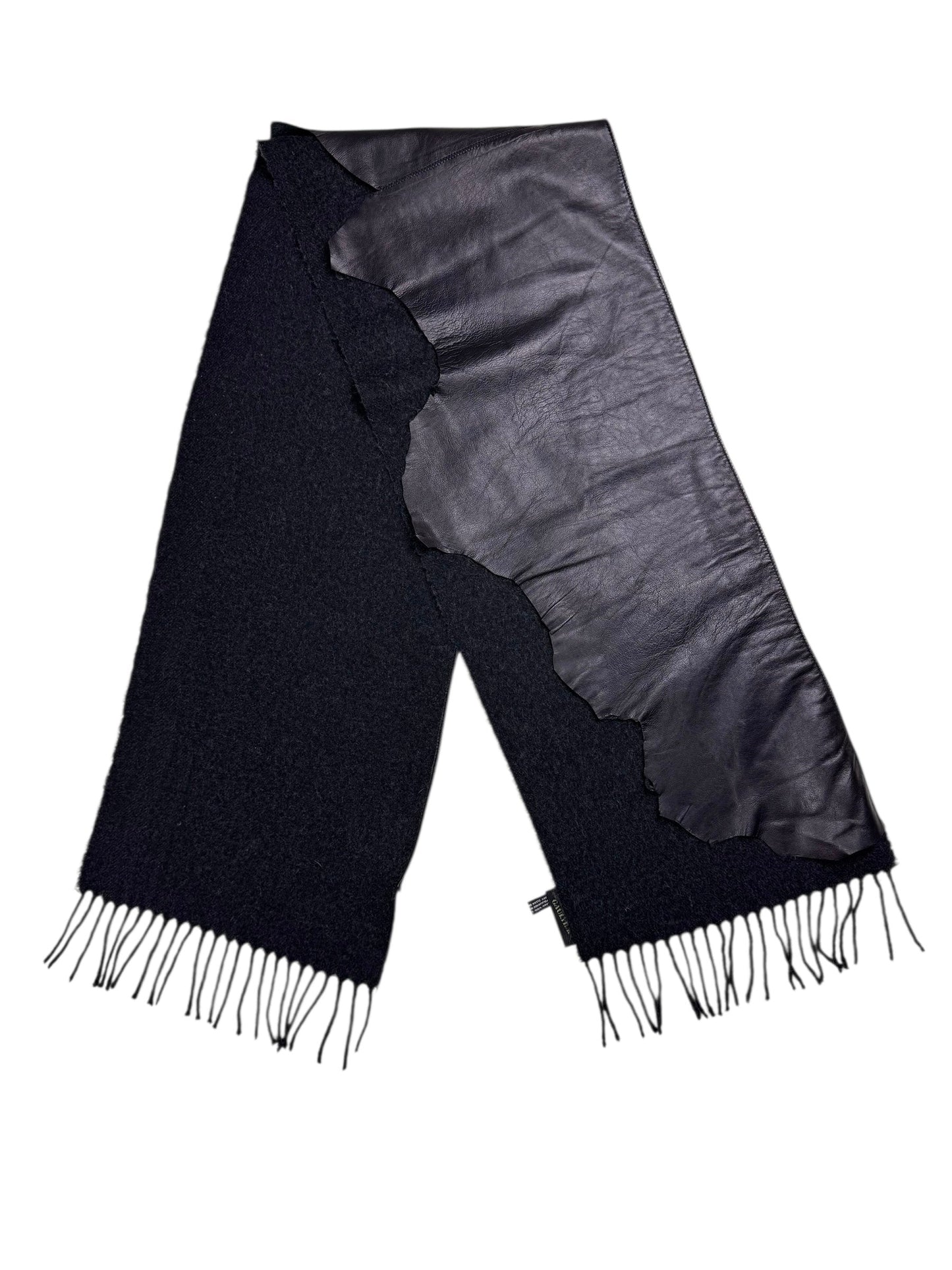 Jean Paul Gaultier leather wool scarf | O/S, Black