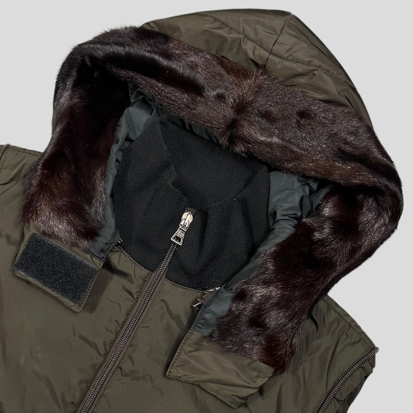 Prada Sport AW00 7 in 1 Nylon Padded Goat Fur Modular Bag Jacket - IT42 (S) | Default Title, Khaki