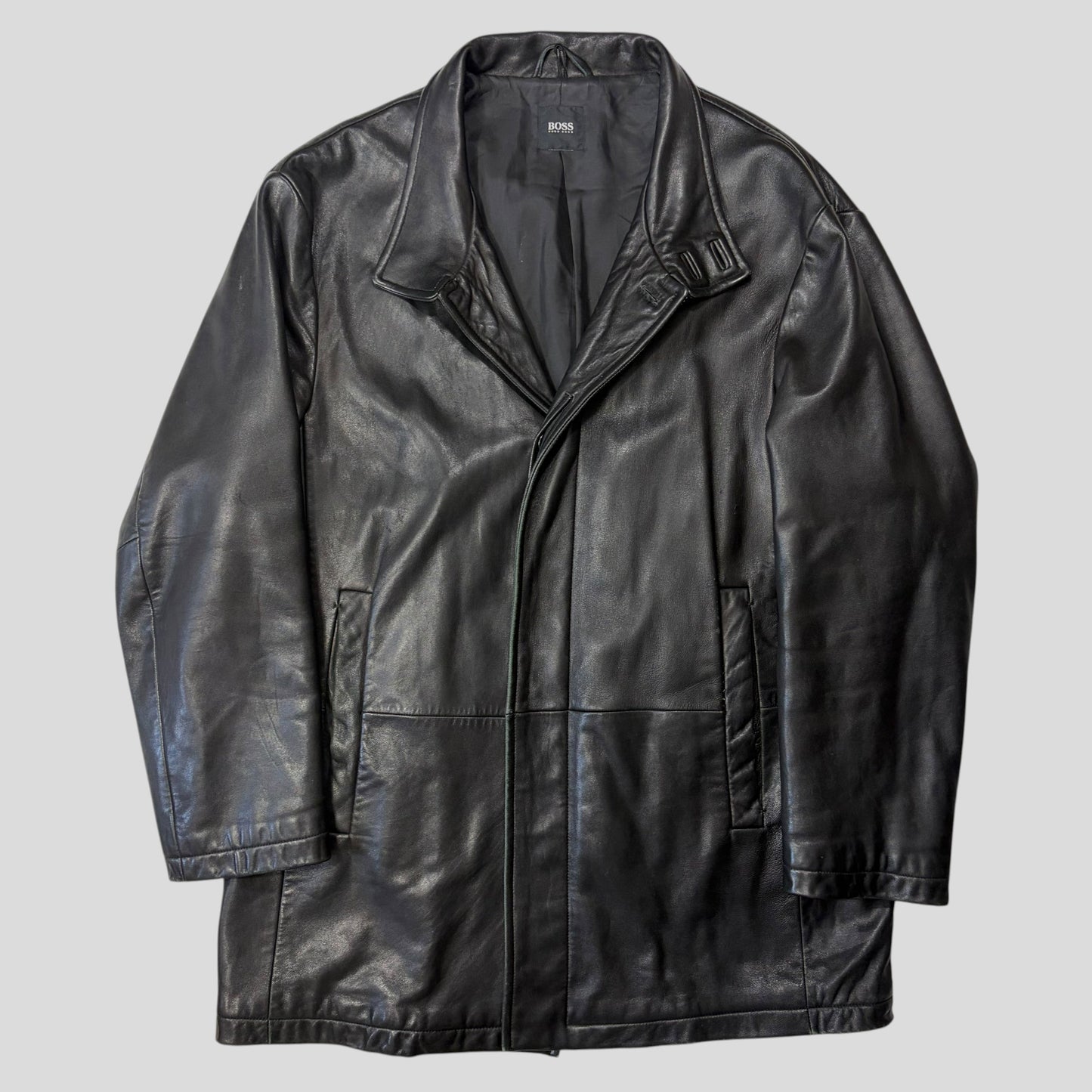Hugo Boss 90’s Modular 2 in 1 Lambskin Leather Trench Coat - XL | Default Title, Black