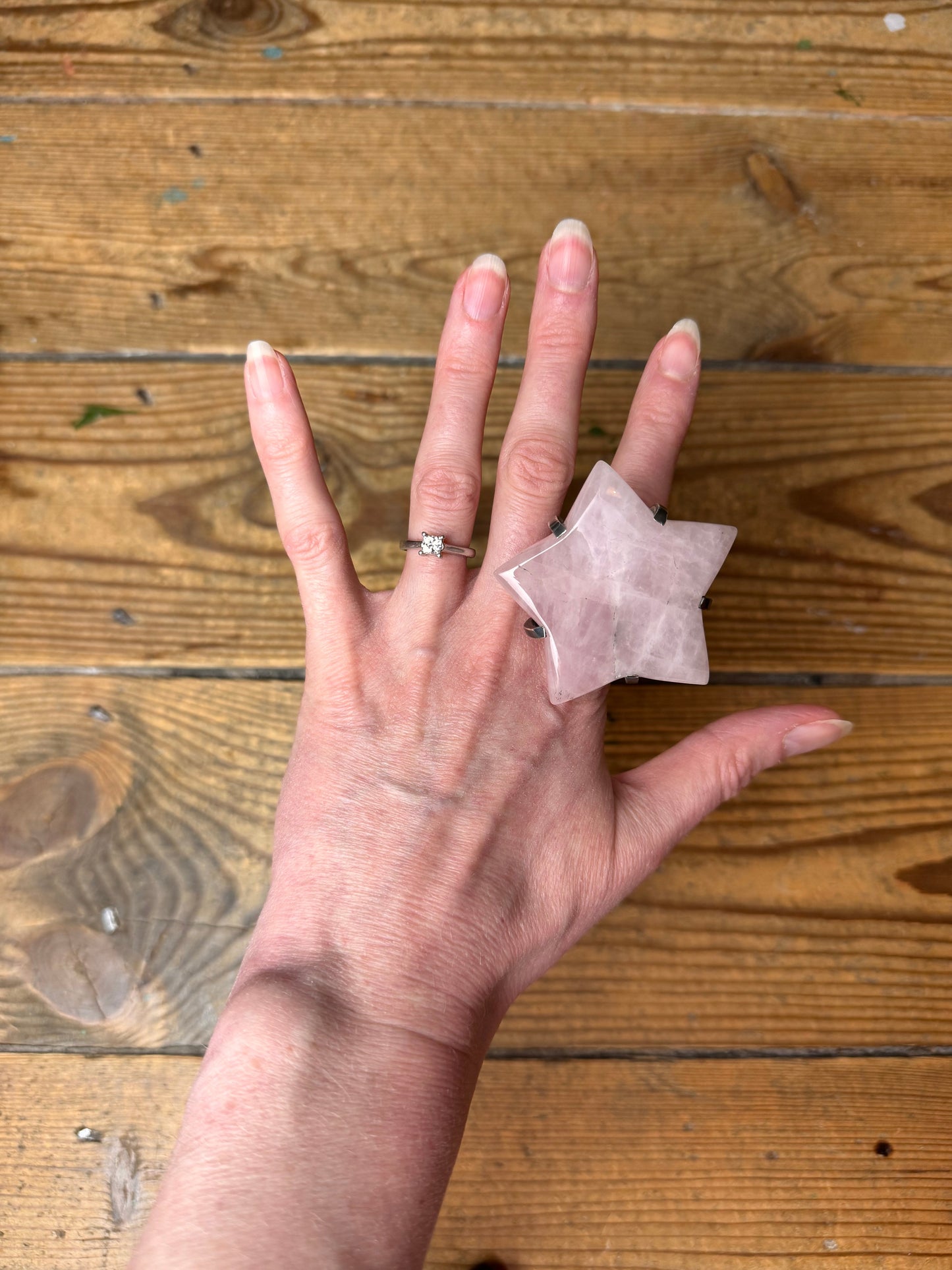 Gary Holder London 2000s Sterling silver rose quartz star ring | O/S, Rose