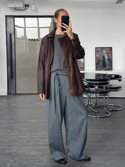 Vintage 1990s Aged Double Zip Belted Leather Jacket - L