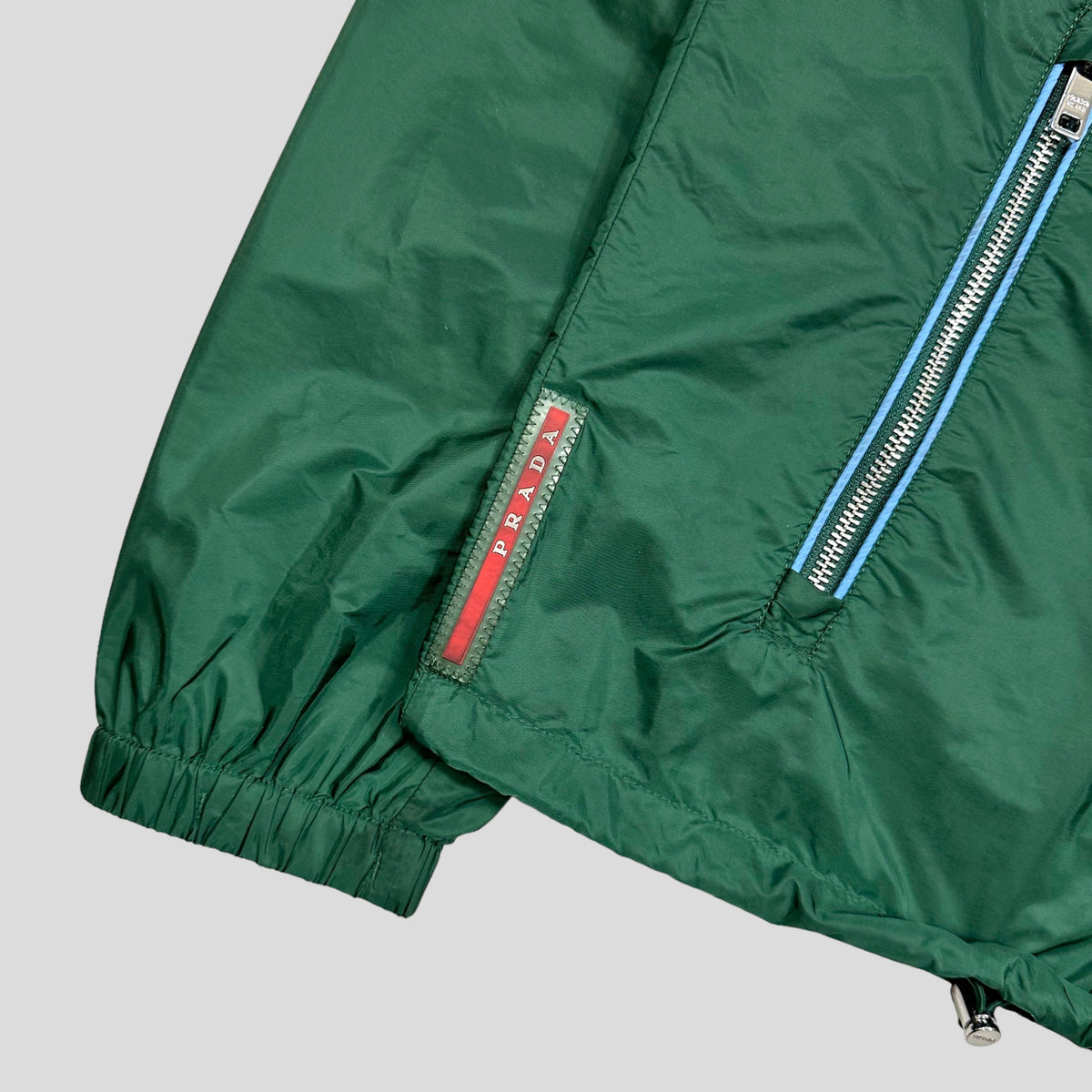 Prada Milano 2015 Emerald Contrast Zip Nylon Windbreaker | Medium, Green