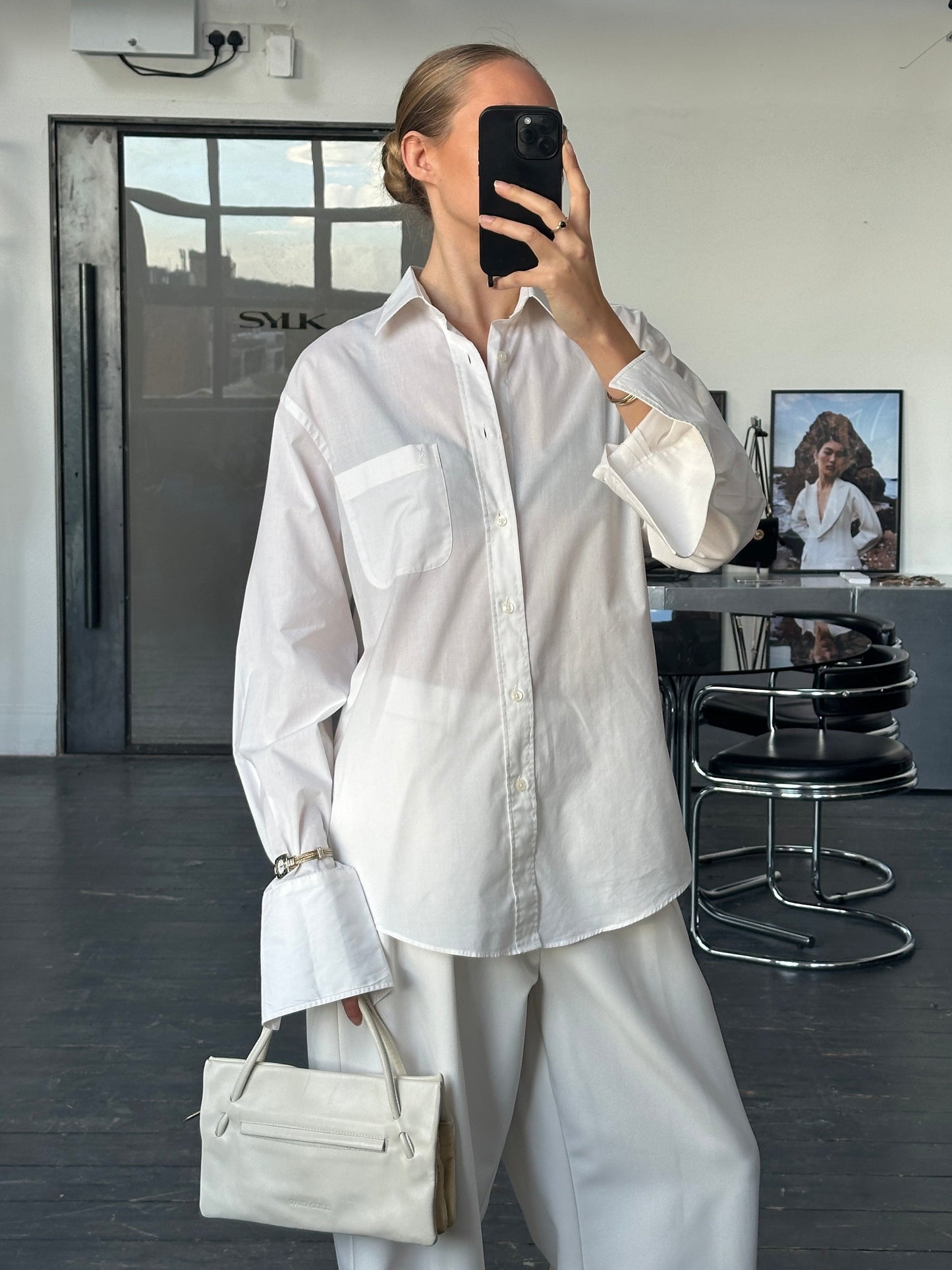 Yves Saint Laurent Pour Homme 1990s Cotton Logo Dress Shirt – L