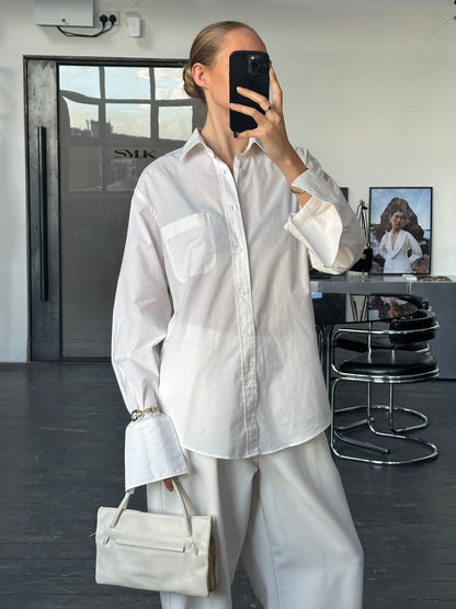 Yves Saint Laurent Pour Homme 1990s Cotton Logo Dress Shirt – L