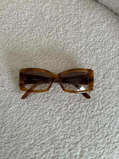 2000s Miu Miu Diamanté Square Brown Tortoise Sunglasses | O/S, Brown