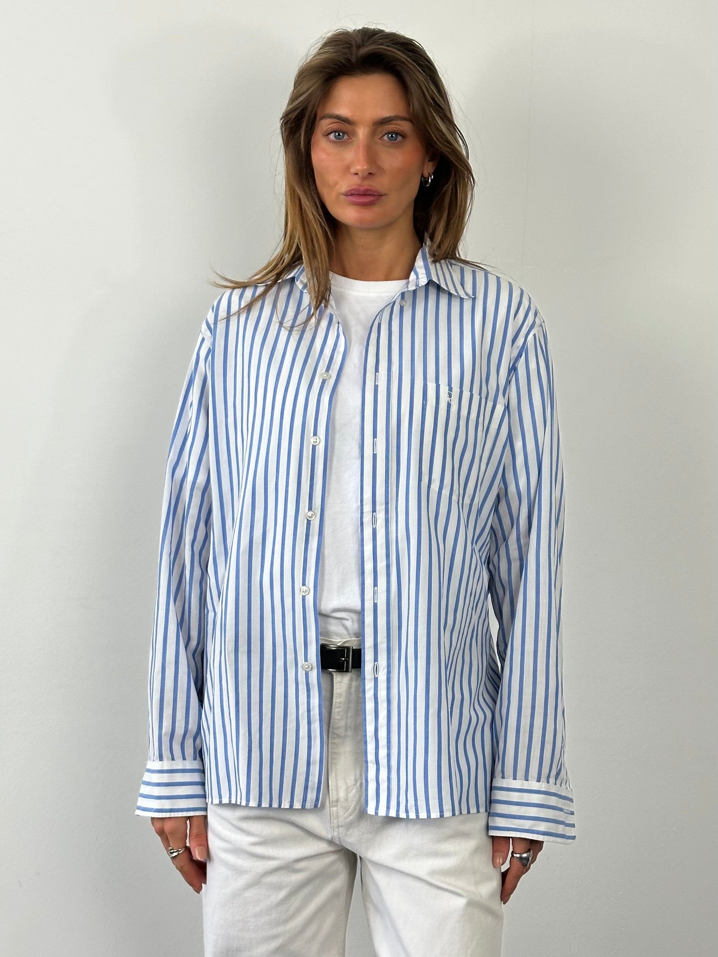 Christian Dior 1980s Cotton Striped Logo Shirt - L