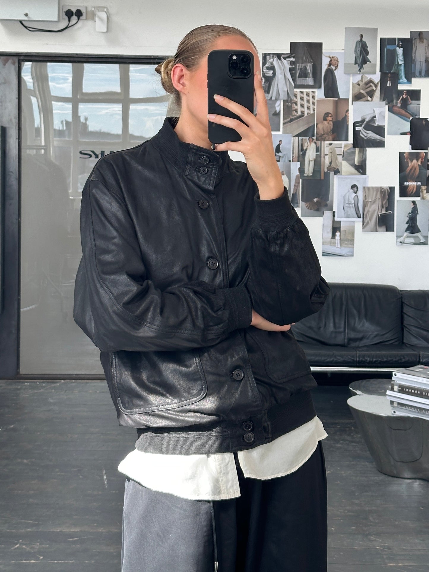 Italian Vintage 1990s Leather Nubuck Bomber Jacket - M/L