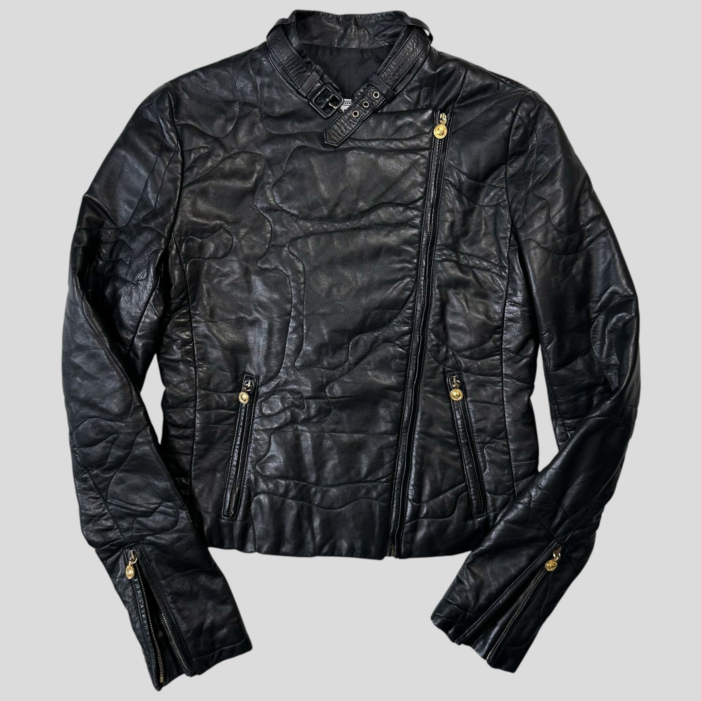Gianni Versace 1997 Leather Puzzle Camo Biker Jacket - S | Default Title, Multicoloured