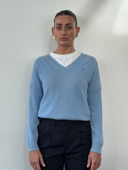 Burberry London 00s V Neck Cotton Logo Jumper - S