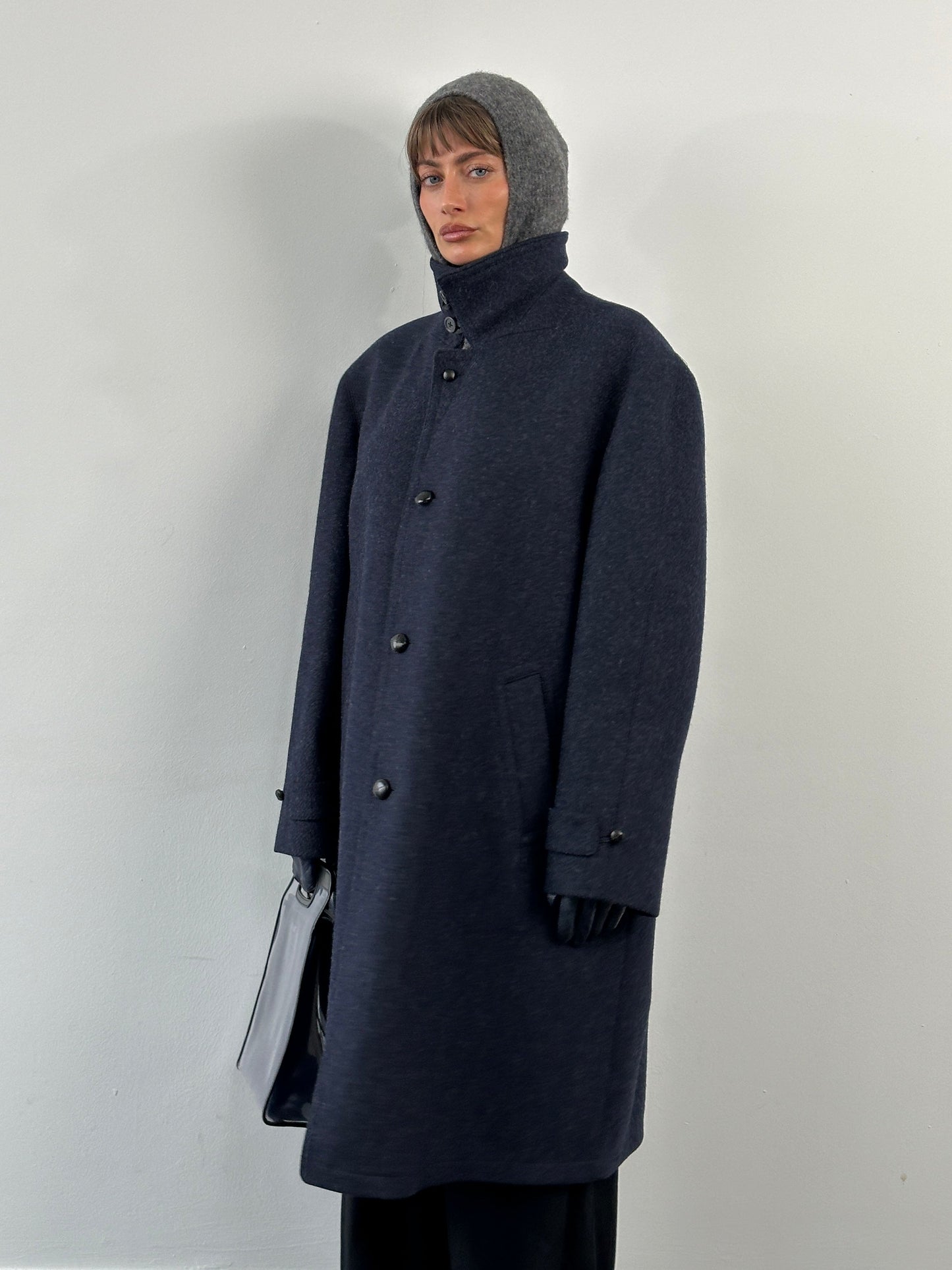 Vintage 1990s Pure Wool High Neck Single Breasted Coat - XL/XXL