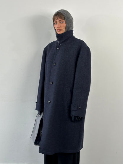 Vintage 1990s Pure Wool High Neck Single Breasted Coat - XL/XXL