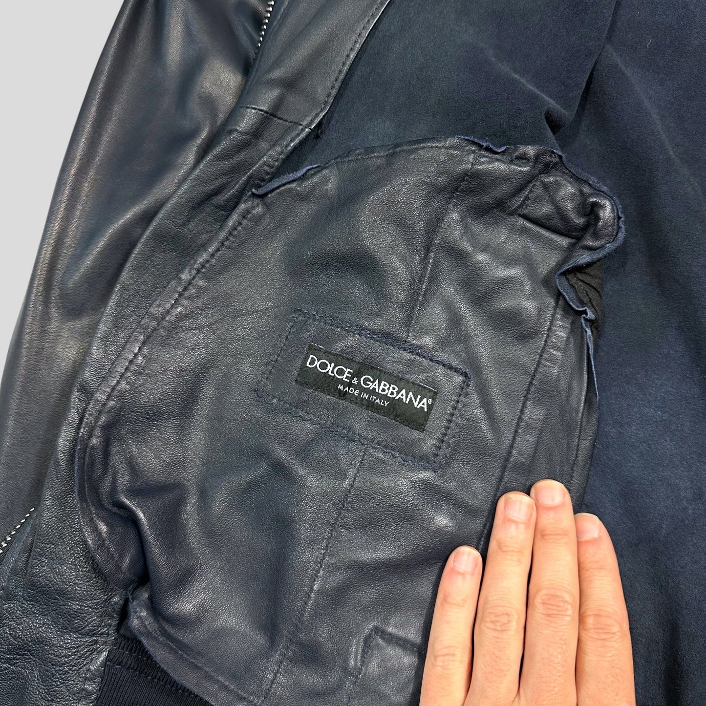 Dolce & Gabanna 00’s Blue Premium Leather Bomber Jacket - IT58 (XL)