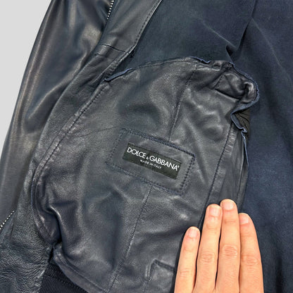 Dolce & Gabanna 00’s Blue Premium Leather Bomber Jacket - IT58 (XL)