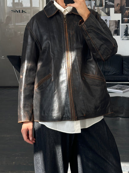 Italian Vintage 1990s Distressed Leather Jacket - L/XL