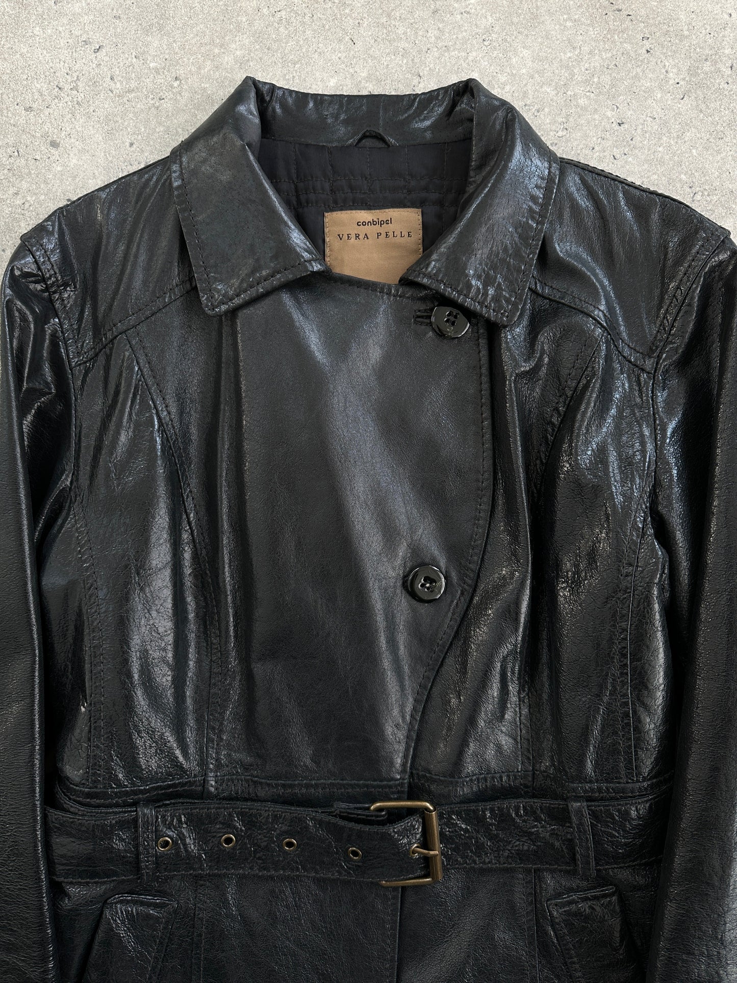 Conbipel Leather Belted Trench Coat - M