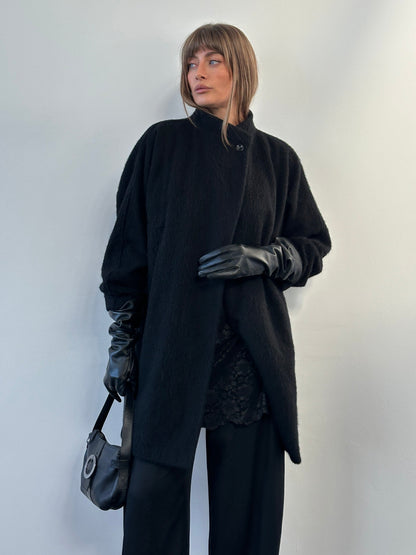 Vintage 1990s Wool Mohair High Neck Coat - M