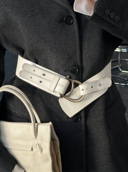 Italian Vintage 1990s Chrome Chunky Leather Belt - W32-34