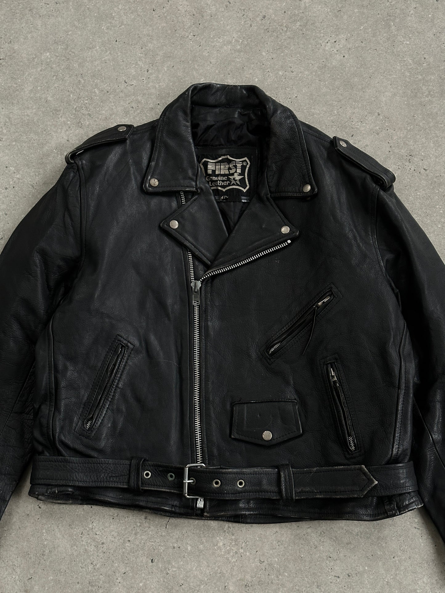 Vintage Leather Biker Jacket - XL