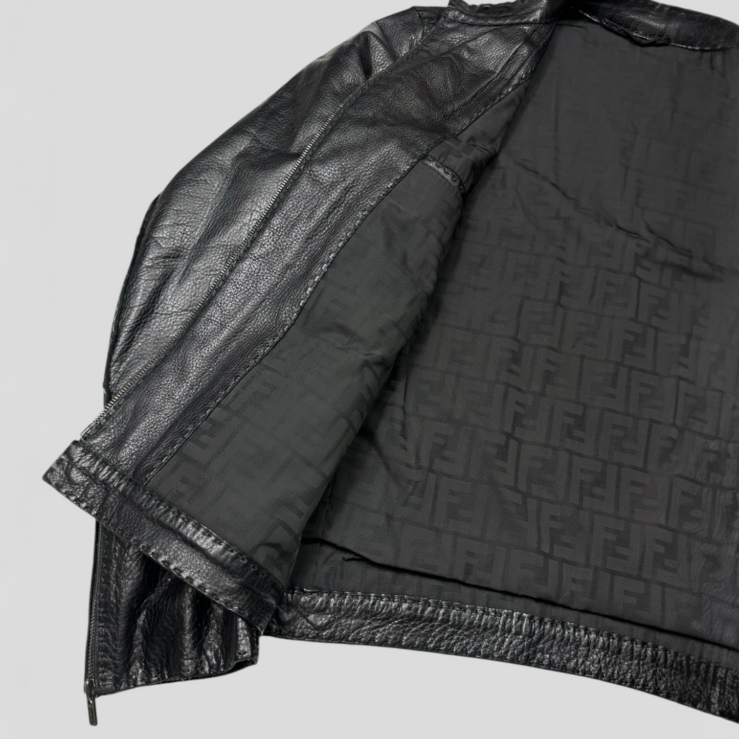 Fendi FF Textured Leather Exaggerated Stitch Moto Jacket - L