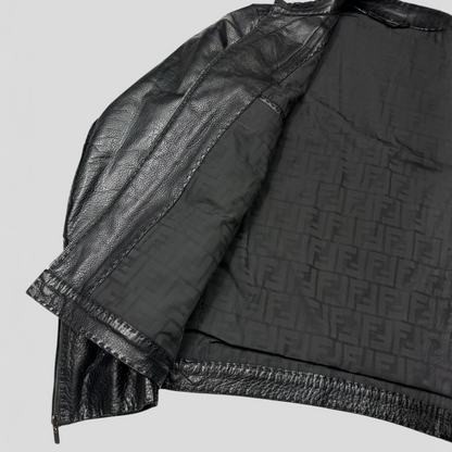 Fendi FF Textured Leather Exaggerated Stitch Moto Jacket - L | Default Title, Black