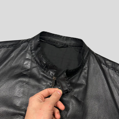 Fendi FF Textured Leather Exaggerated Stitch Moto Jacket - L | Default Title, Black
