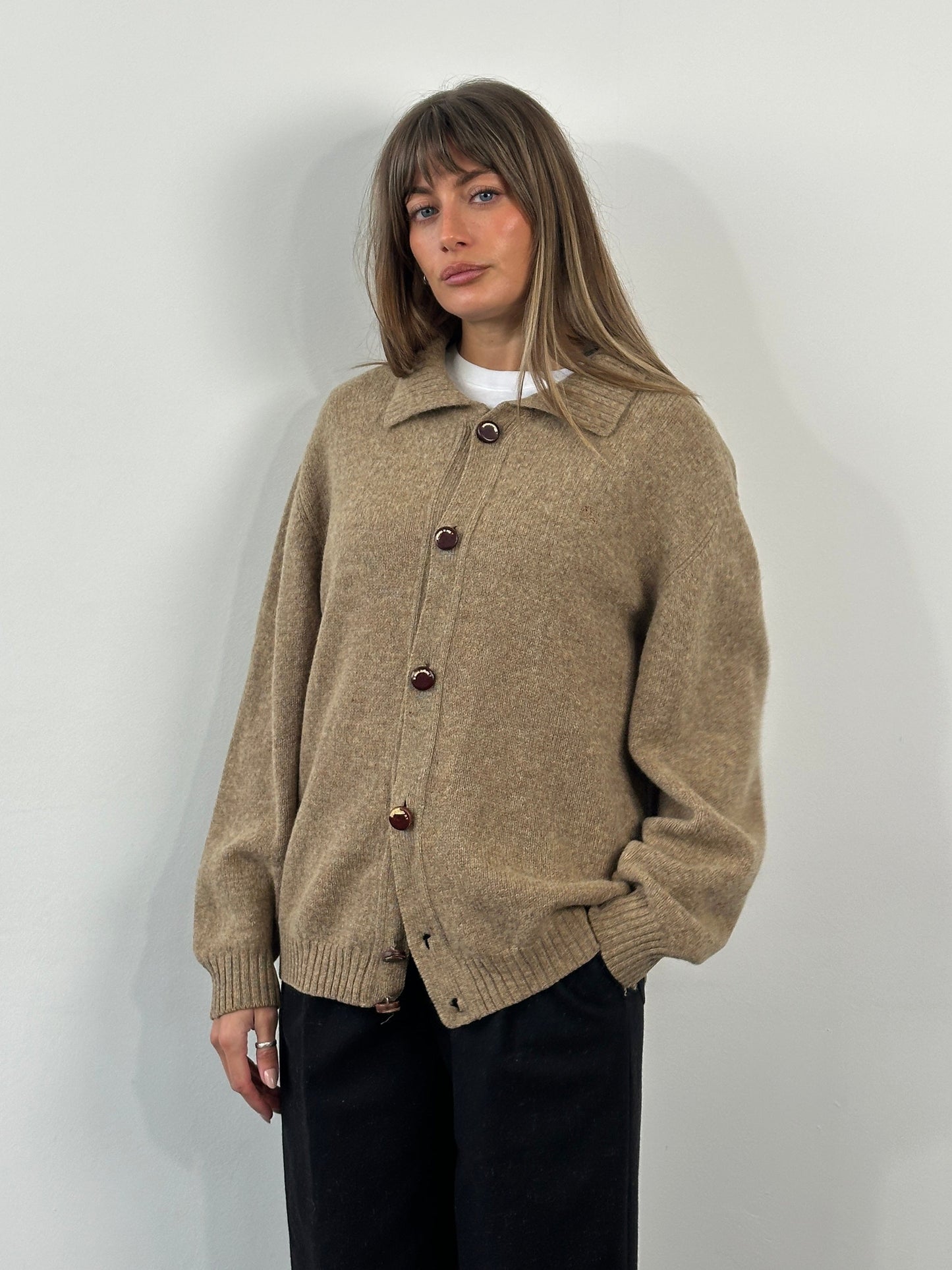 Burberry London 1990s Wool Knitted Logo Cardigan - XL